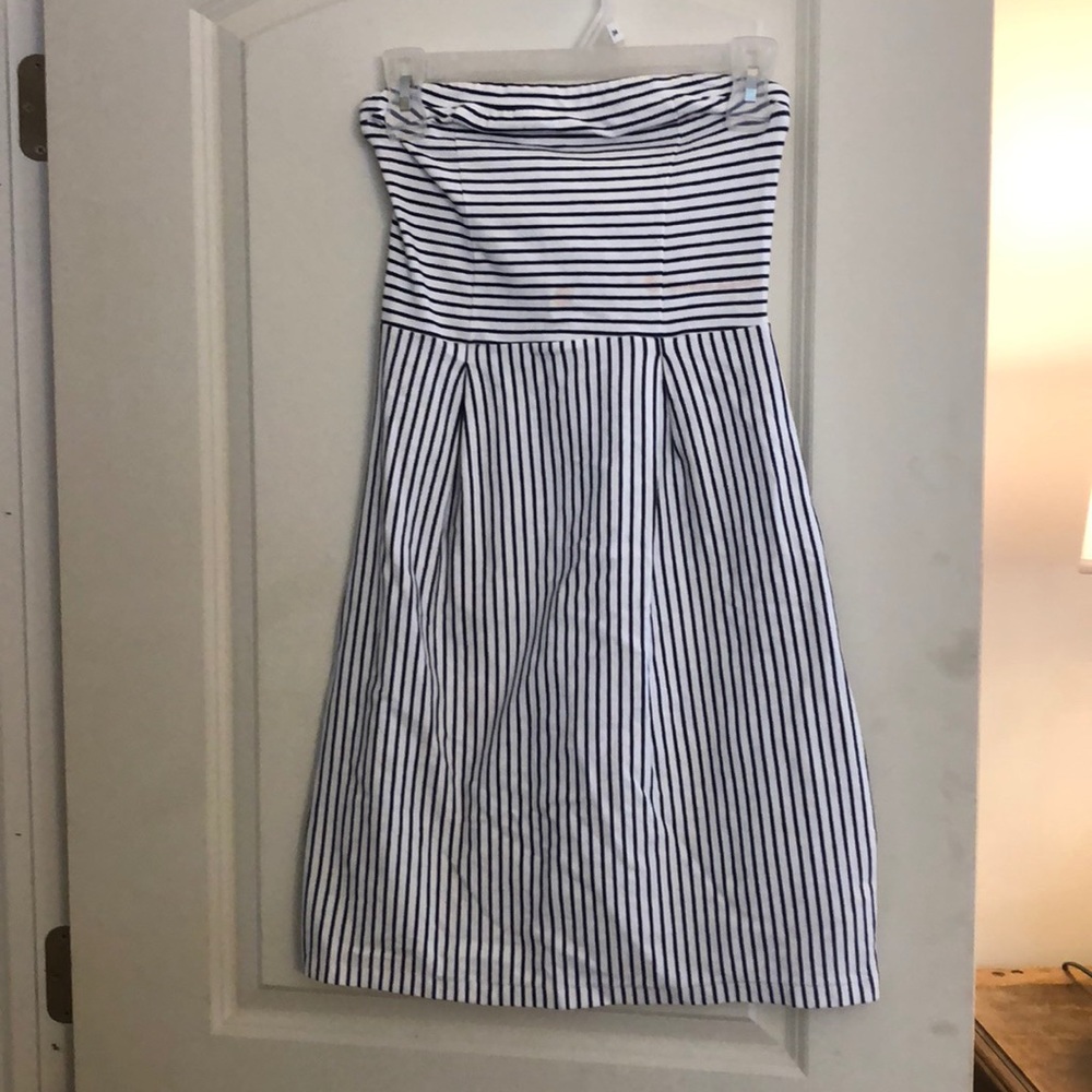 Strapless White and Blue Strapless Dress